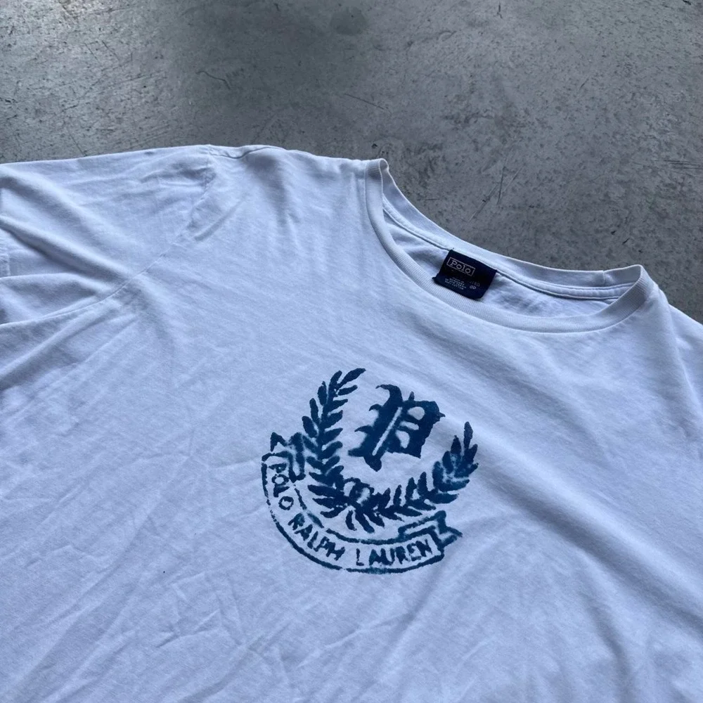 Vintage 90s Polo Ralph Lauren Greek Leaf Crown Preppy Boxy Shirt XL White